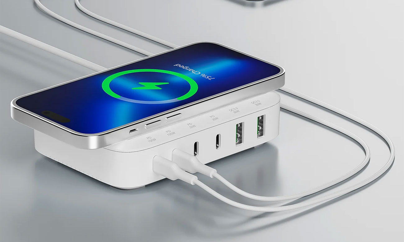 4smarts Ladestation 7-in-1 100 W mit kabellosem Laden