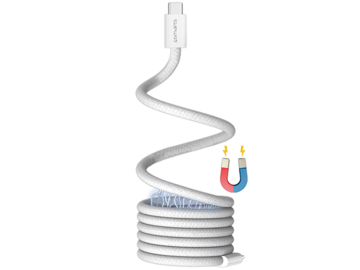 4Smarts USB-C Kabel 100W 5A 1.5m magnetisch aufrollbar weiß