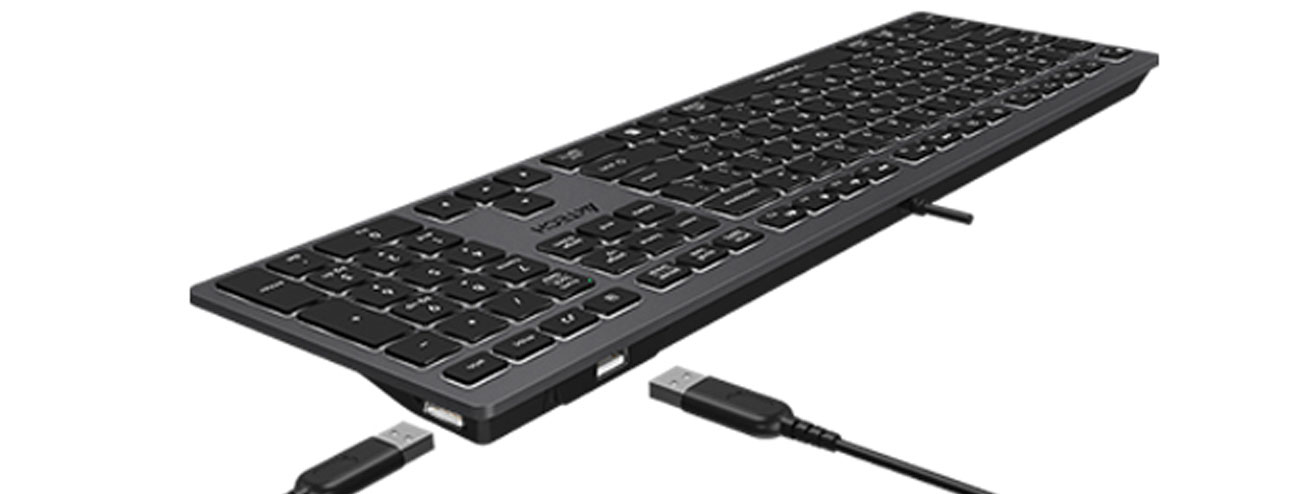 A4Tech FX60H Ansicht von hinten im Winkel, USB-Ports