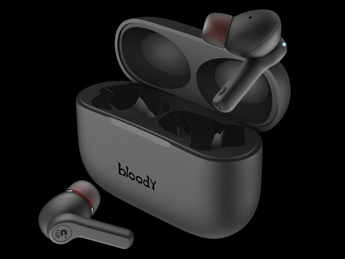 Kabellose Kopfhörer A4Tech TWS M30 Schwarz - Ansicht mit geöffnetem Ladeetui