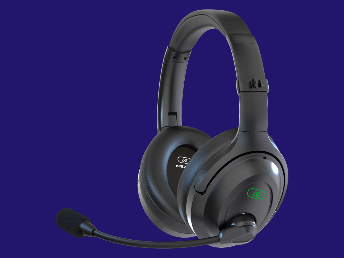 Wireless-Kopfhörer AceZone A-Blaze - Ansicht von vorne im Winkel, Grafik mit Hintergrund