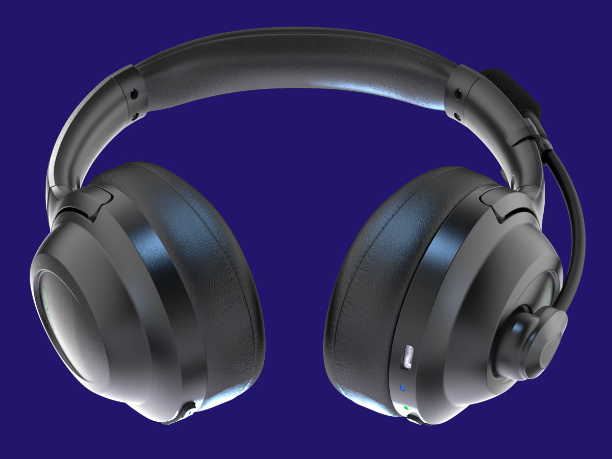 Wireless-Kopfhörer AceZone A-Blaze - Ansicht von unten im Winkel, Grafik mit Hintergrund