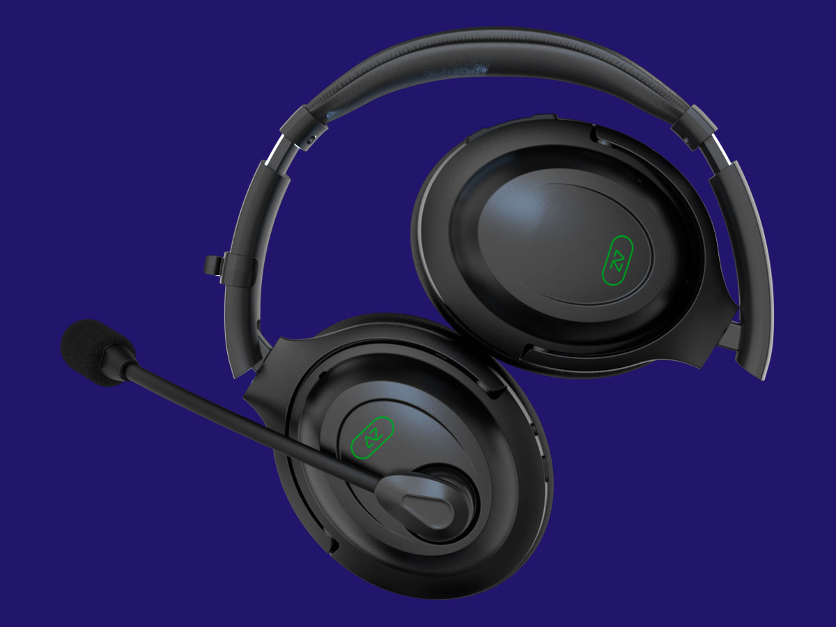 Wireless-Kopfhörer AceZone A-Blaze - Zusammengeklappte Ohrpolster, Grafik mit Hintergrund