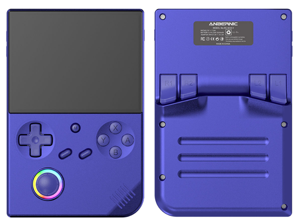 Tragbare Konsole Anbernic RG40xx V Blue - Vorder- und Rückansicht