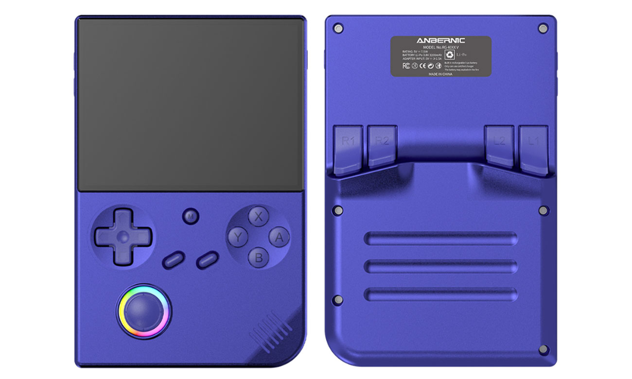 Tragbare Konsole Anbernic RG40xx V Blue - Vorder- und Rückansicht