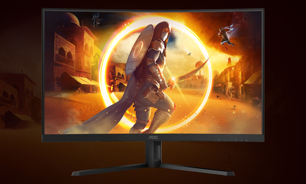 Monitor AOC CQ32G4VE - Ansicht von vorne, Grafik mit Hintergrund