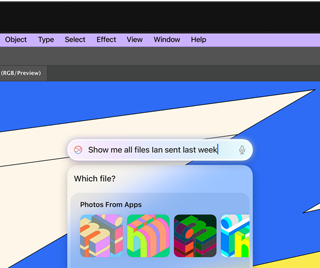 Anzeige auf dem Bildschirm mit einer Suchanfrage, die Siri in Verbindung mit Apple Intelligence zeigt