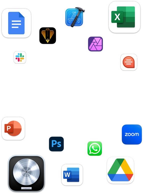 Farbenfrohe App-Symbole, die die große Vielfalt der Apps zeigen, die unter macOS laufen