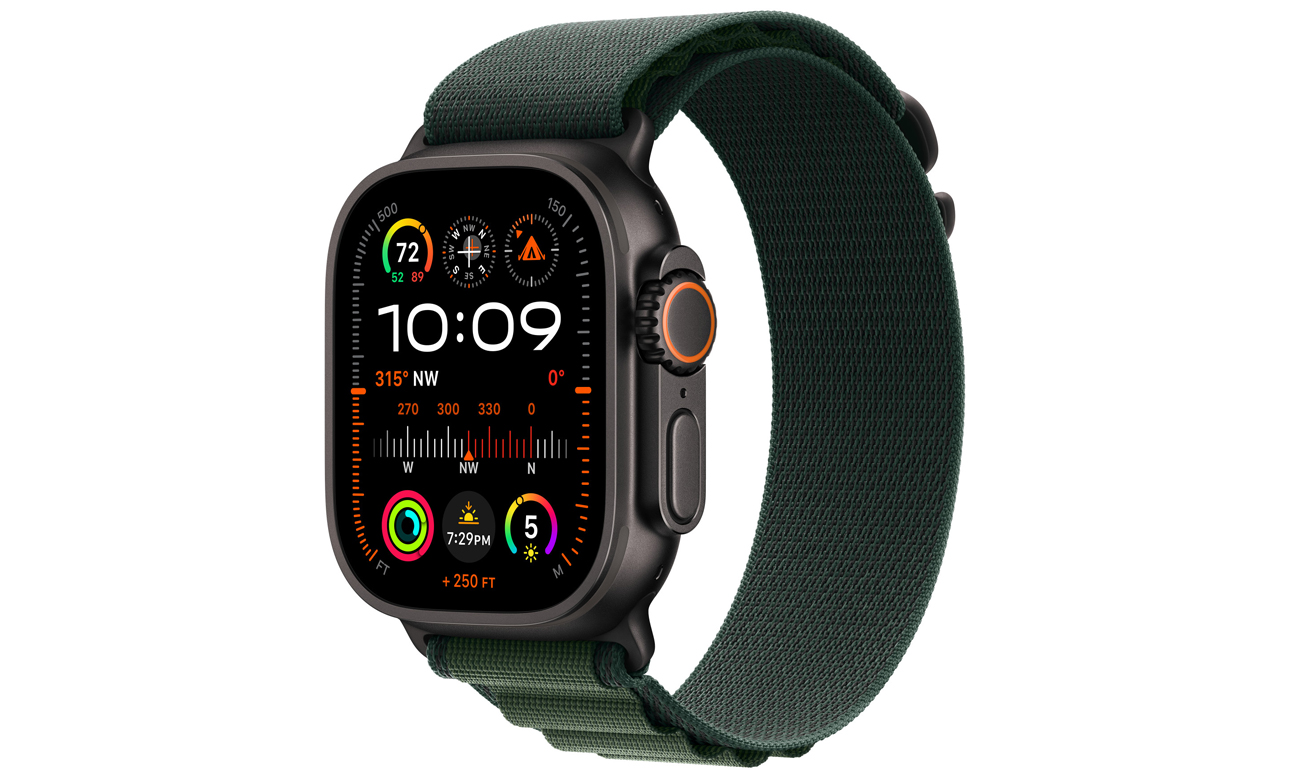 Alpine Armband für Apple Watch 44-49 mm L Schwarz Titan/dunkelgrün - Gesamtansicht