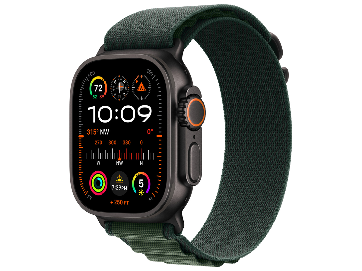Alpine Armband für Apple Watch 44-49 mm L Schwarz Titan/dunkelgrün - Gesamtansicht