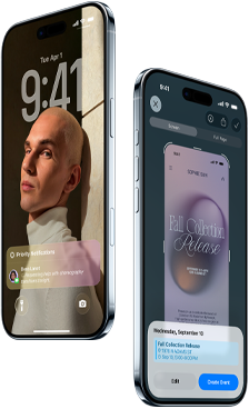 Zwei iPhone Air Geräte von der Seite und von vorn; sichtbar sind das schlanke Profil, der Sperrbildschirm und die Funktion „Visuelle Intelligenz“.