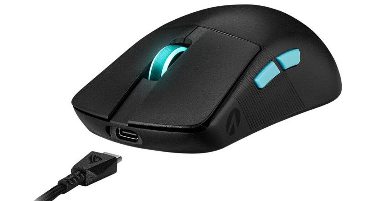 ASUS ROG Harpe Ace Aim Lab Edition widok z przodu, kabel USB-C