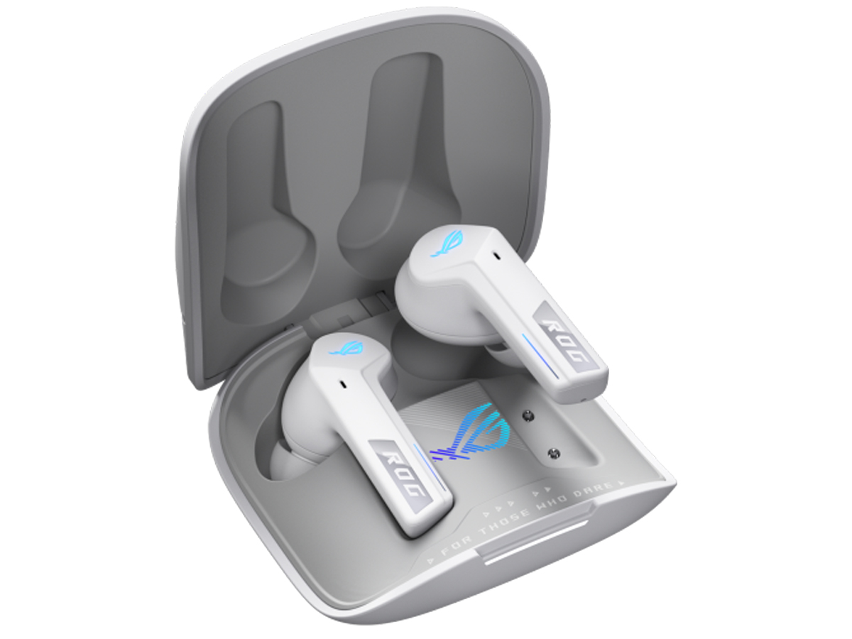 ASUS ROG Cetra True Wireless SpeedNova Weiß - Gesamtansicht mit Ladeetui