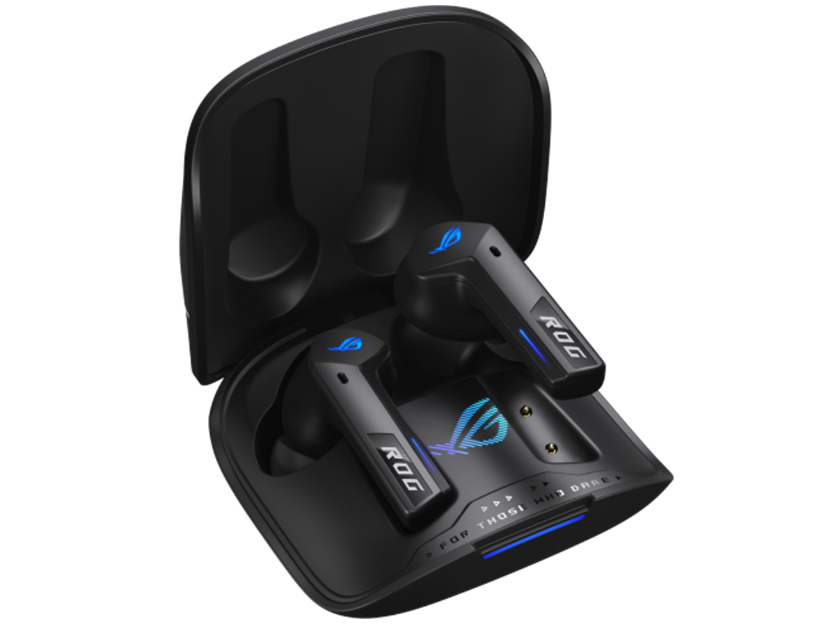 ASUS ROG Cetra True Wireless SpeedNova Kopfhörer Schwarz - Gesamtansicht mit Ladeetui