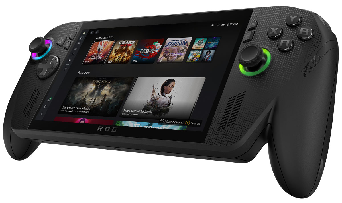 Mobile Konsole ASUS ROG Xbox ALLY X - Frontansicht in schräger Perspektive