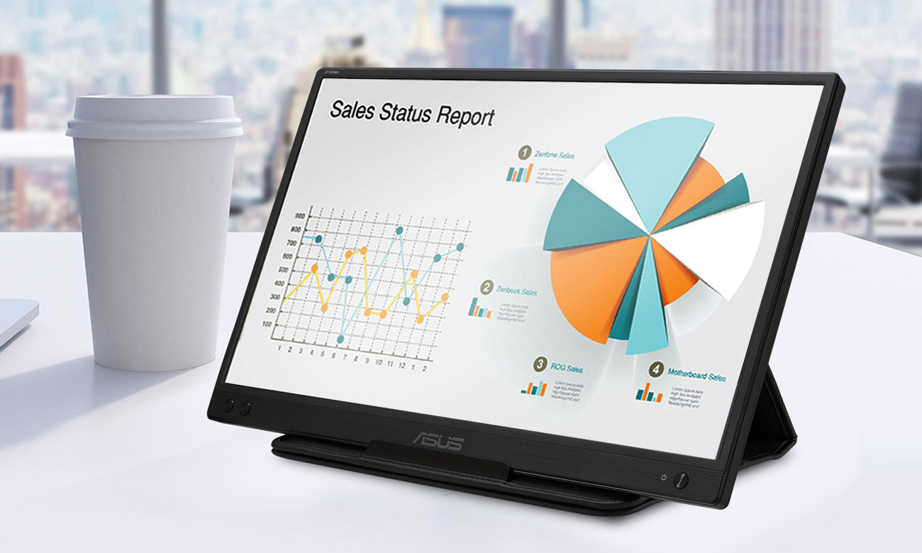 ASUS ZenScreen MB166C von vorne unter einem Winkel