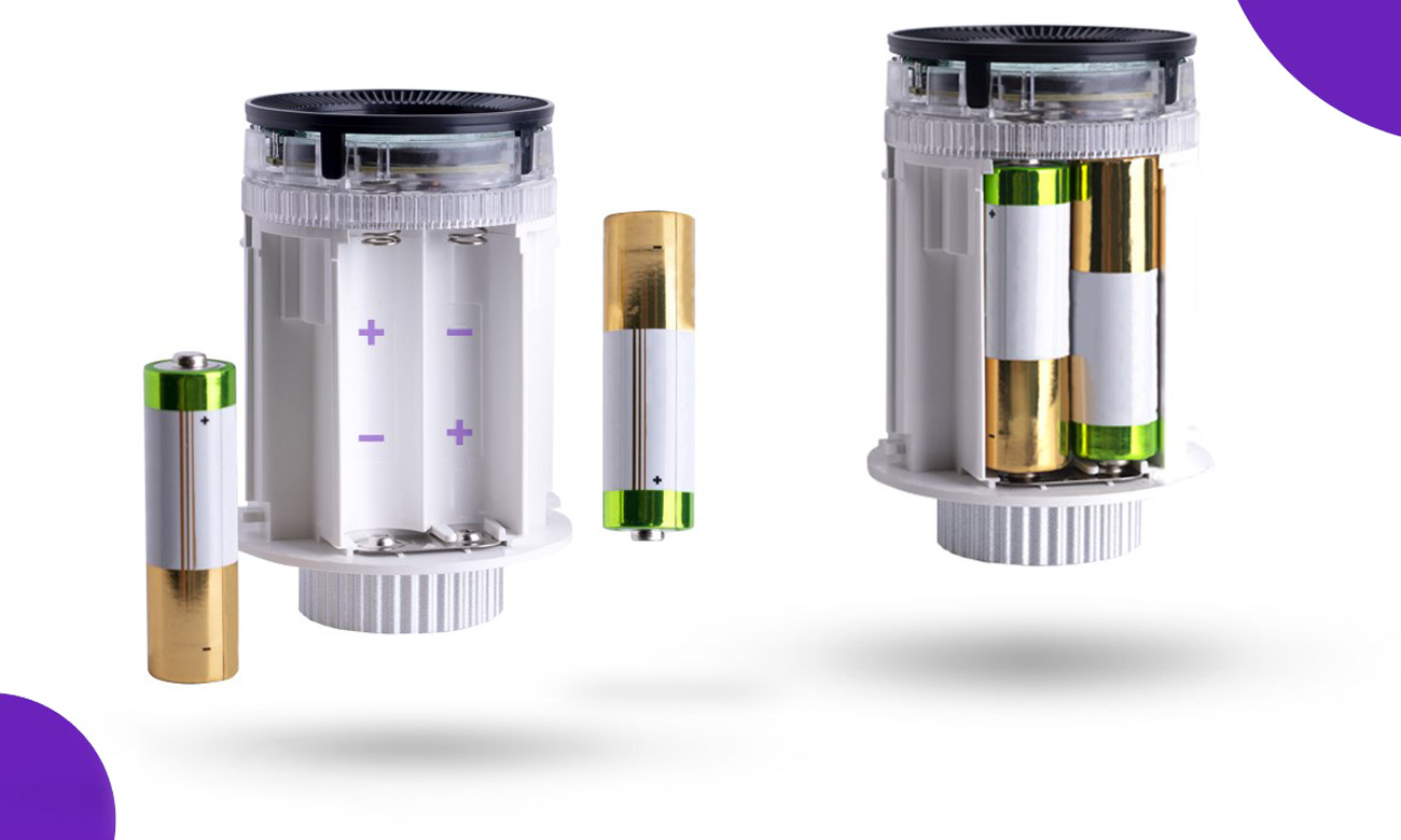 Illustration zur korrekten Platzierung der Batterien im Thermostatkopf Appartme APRM-04-001