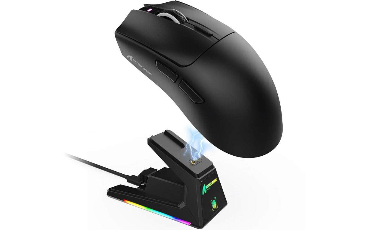 Attack Shark X1 schwarze Gaming-Maus mit Ladestation