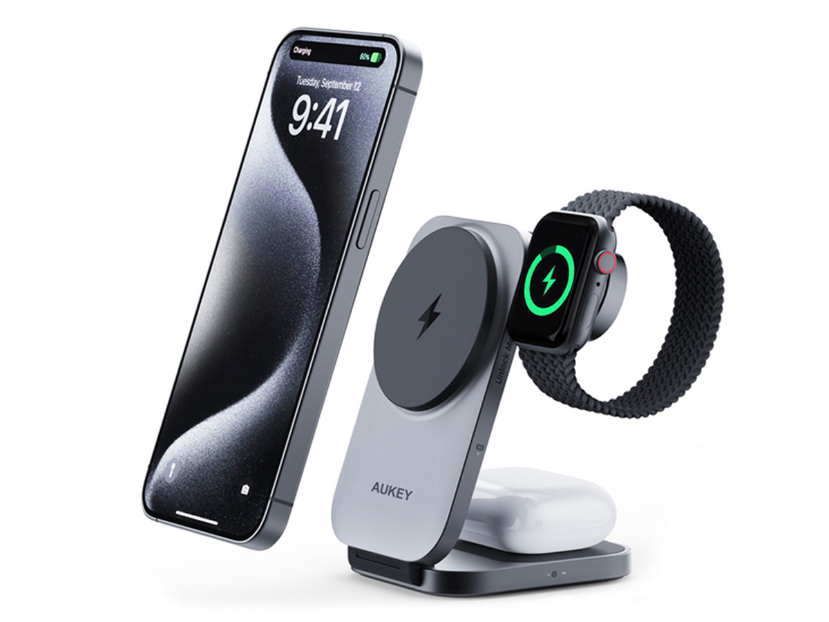 Aukey 3w1 Qi2.0 15W MagSafe/Magnetic Induktive Ladestation