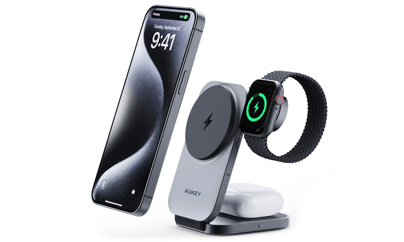 Aukey 3w1 Qi2.0 15W MagSafe/Magnetic Induktive Ladestation
