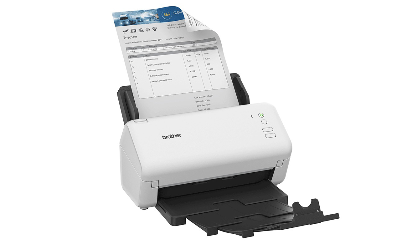 Brother ADS-4100 widok z boku, wysunięta tacka