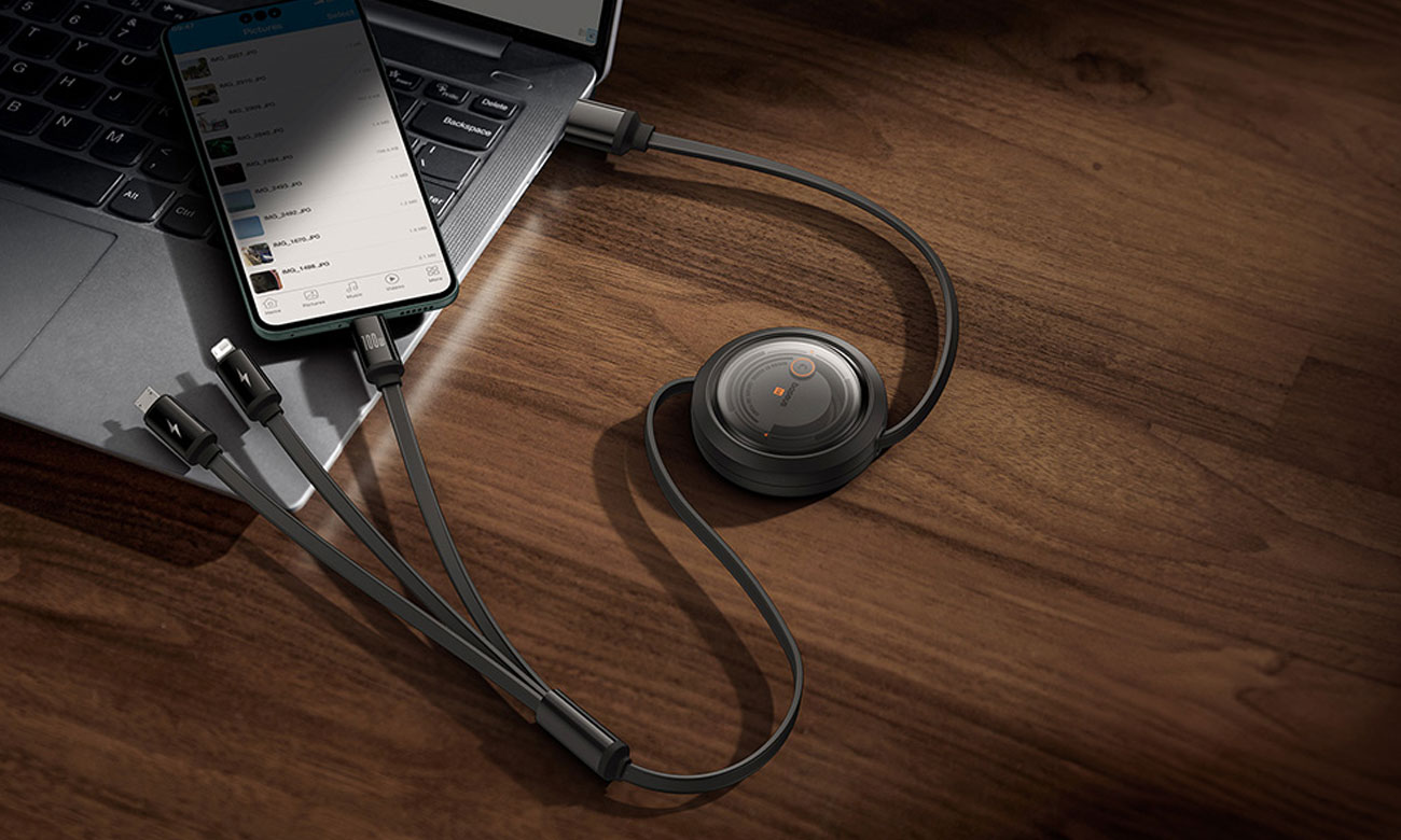 Baseus Free2Draw Cable USB zu M+L+C 100W 1.1m Schwarz