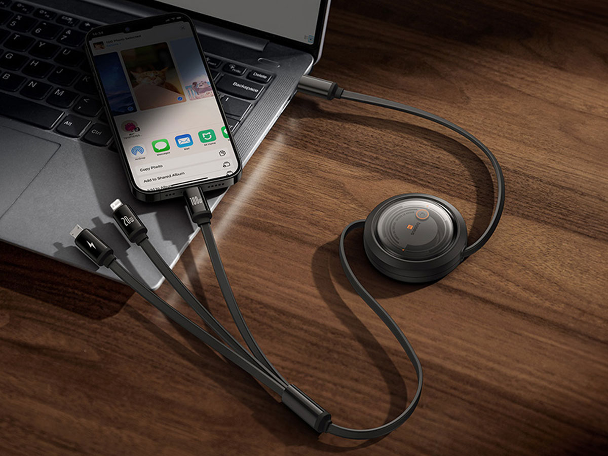 Baseus Free2Draw Retractable Cable 3in1 100W 1,1m black