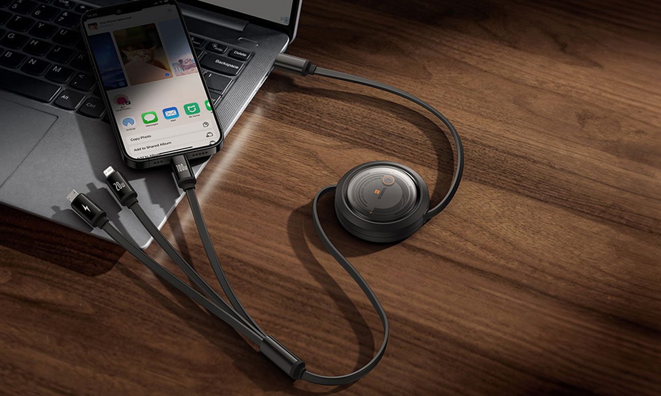 Baseus Free2Draw Retractable Cable 3in1 100W 1,1m black