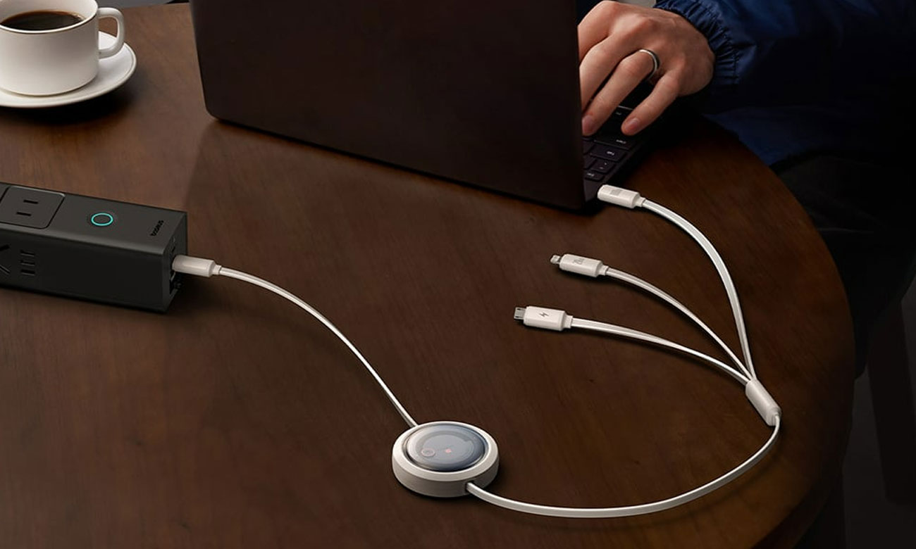 Baseus Free2Draw Retractable Cable 3in1 100W 1,1m white