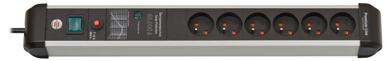 Brennenstuhl Premium-Protect-Line Steckdosenleiste - 6 Steckdosen, 3m 60.000A