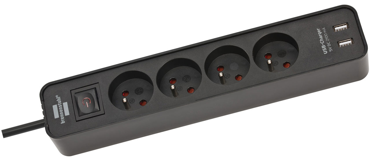 Brennenstuhl Ecolor 4-fach 1,5 m schwarz 2 x USB