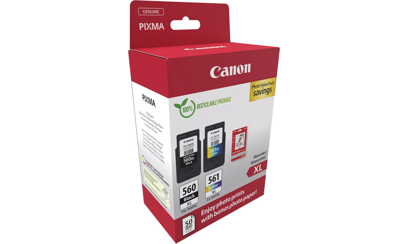 Set 2 Tinten PG-560XL + CL-561XL + Fotopapier 50 Stück