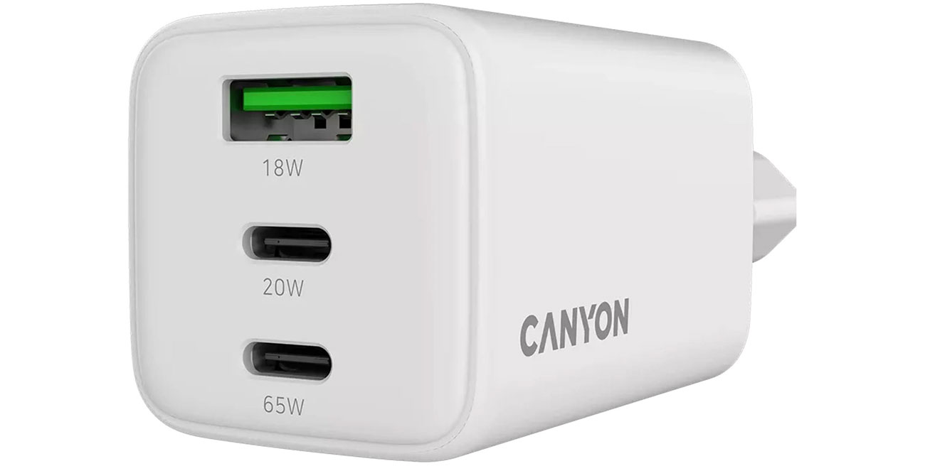 Netzteil CANYON CU65ACC GaN 65W 2xPD 1xQC EU Weiß