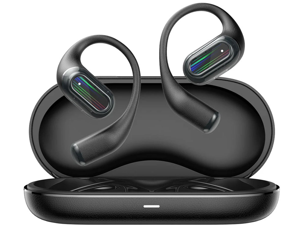 Drahtlose Kopfhörer CANYON OnFlow 12 Schwarz - Ansicht von vorne mit offenem Ladeetui