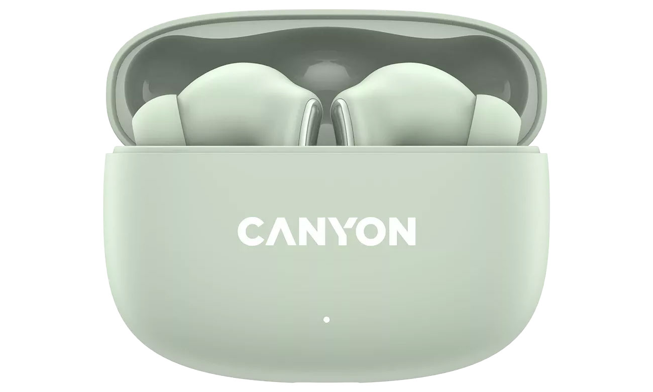 Drahtlose Kopfhörer CANYON OnGo 9 Grün - Ansicht von vorne mit offenem Ladeetui