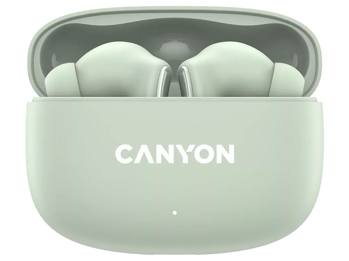 Drahtlose Kopfhörer CANYON OnGo 9 Grün - Ansicht von vorne mit offenem Ladeetui