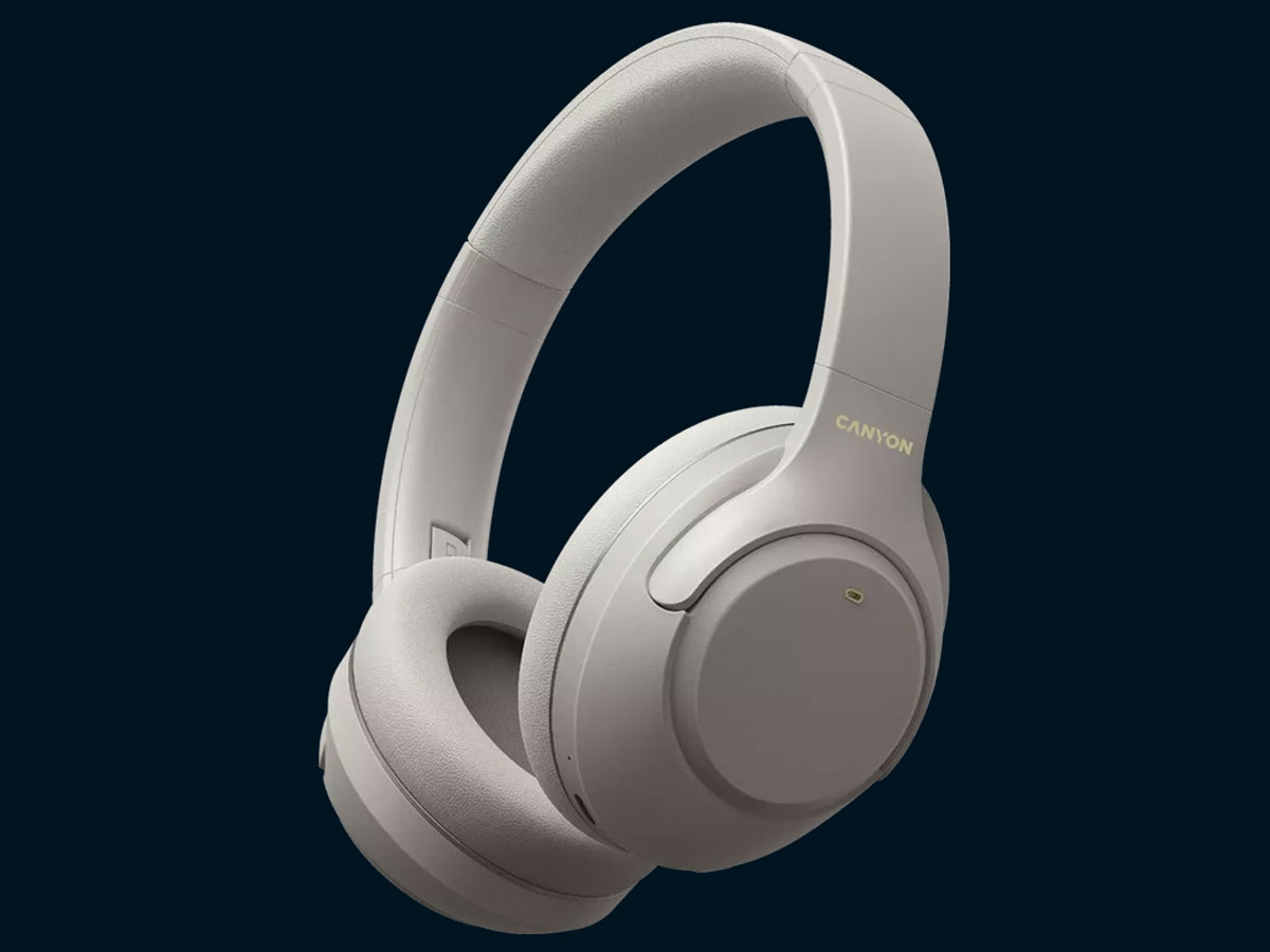 Drahtlose Canyon OnRiff 6 ANC Kopfhörer Beige - Vorderansicht im Winkel, Grafik mit Hintergrund