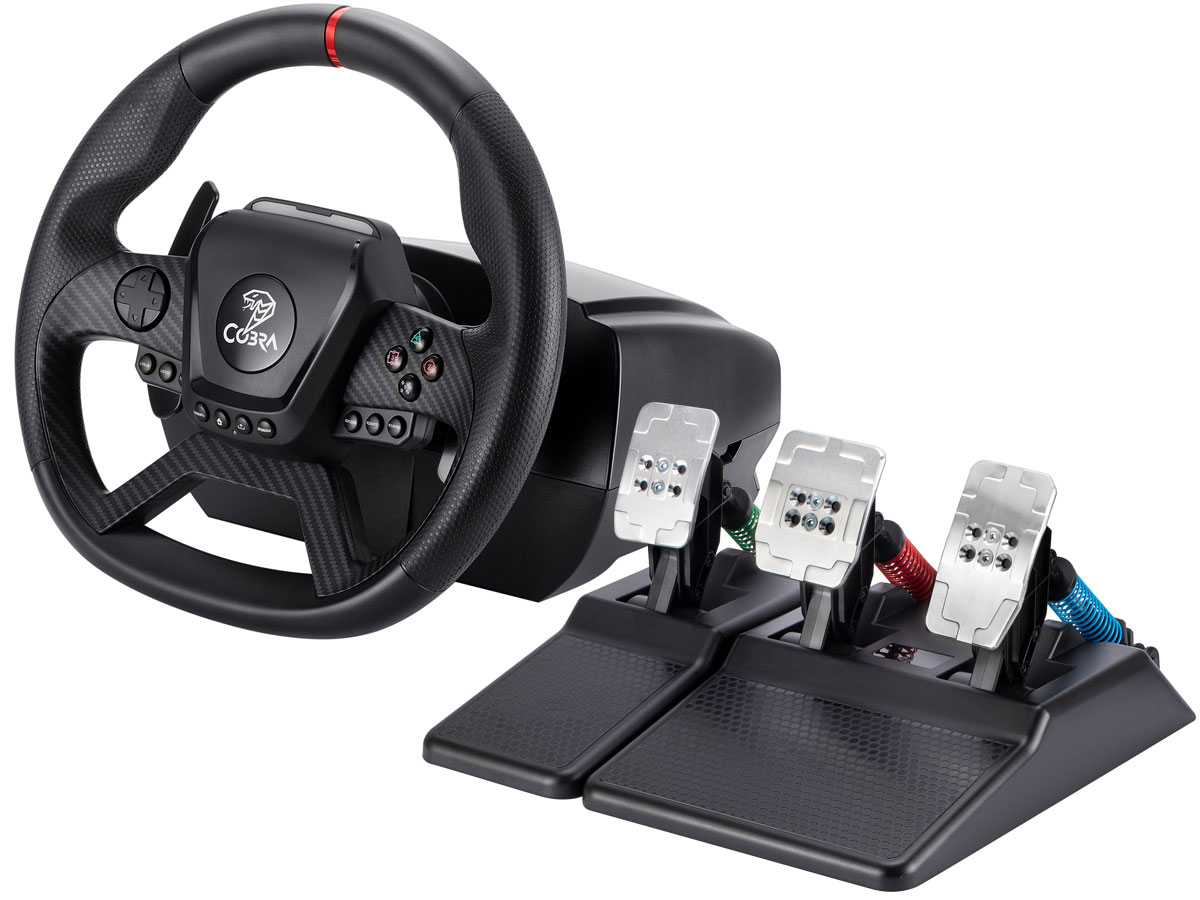 Cobra GT987FF PRO Lenkrad – Gesamtansicht mit Pedalen
