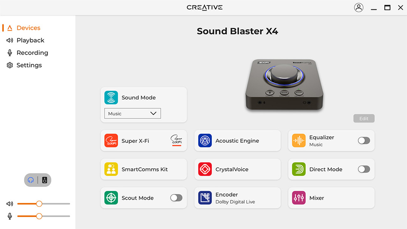 Karta dźwiękowa Creative Sound Blaster X4 - Spersonalizuj wszystkie ustawienia w aplikacji Creative