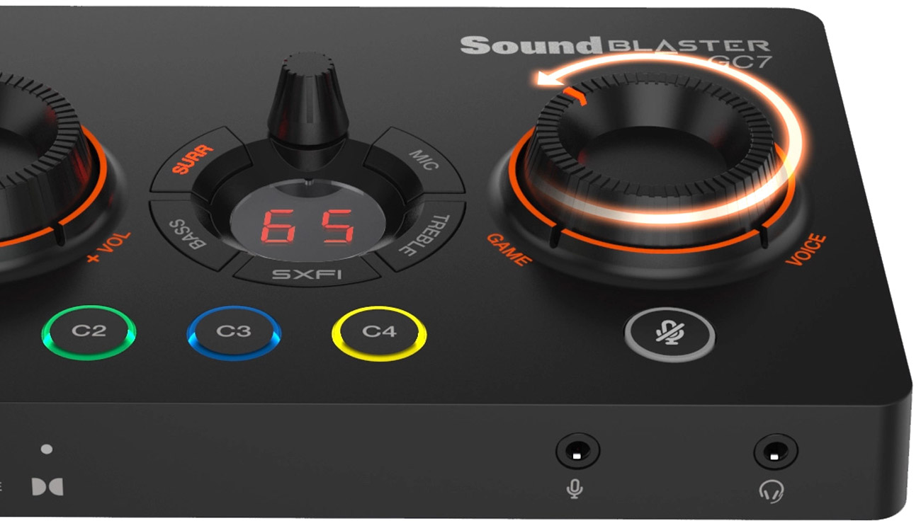 Przetwornik cyfrowo-analogowy Creative Sound Blaster GC7 - Zbliżenie na przyciski i pokrętła