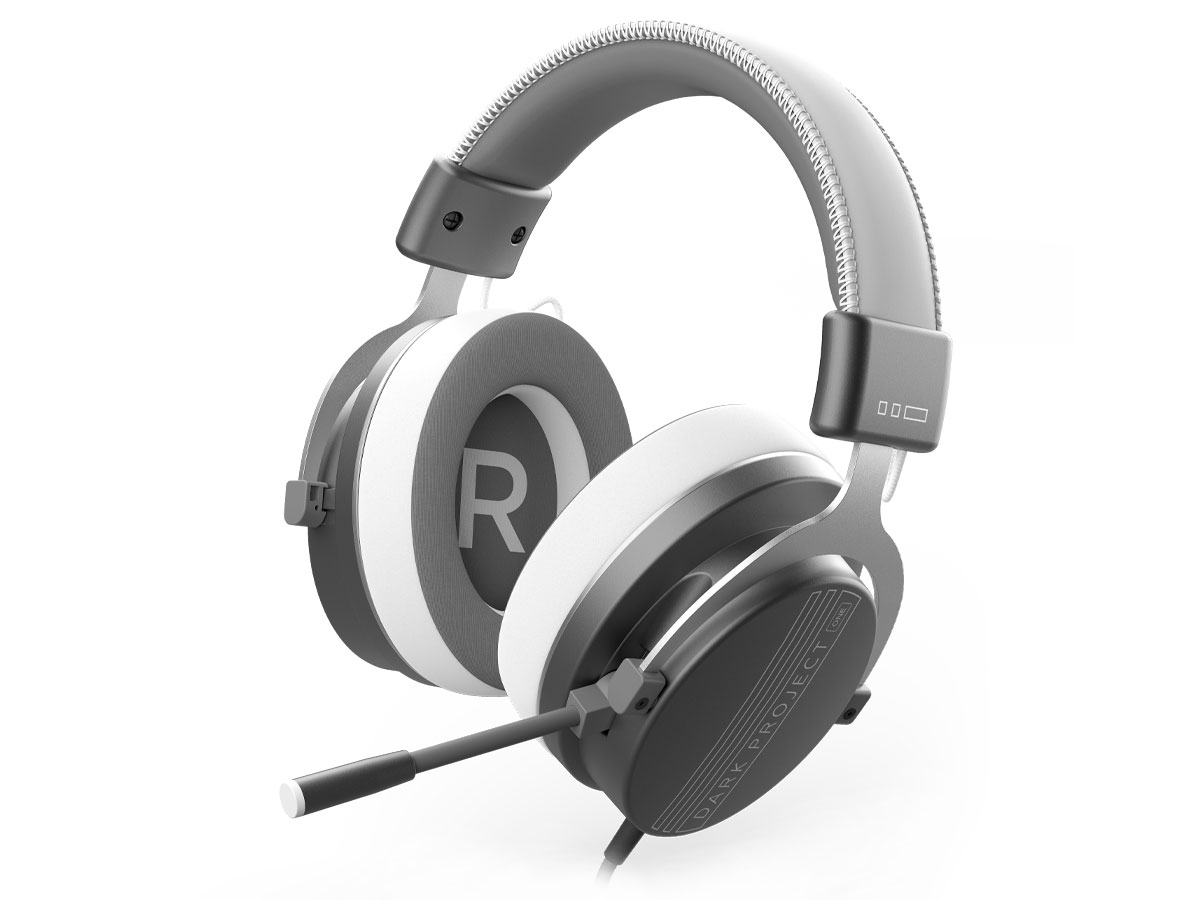 Kabelgebundene Dark Project VEXO Wired Grey Kopfhörer - Frontansicht im Winkel