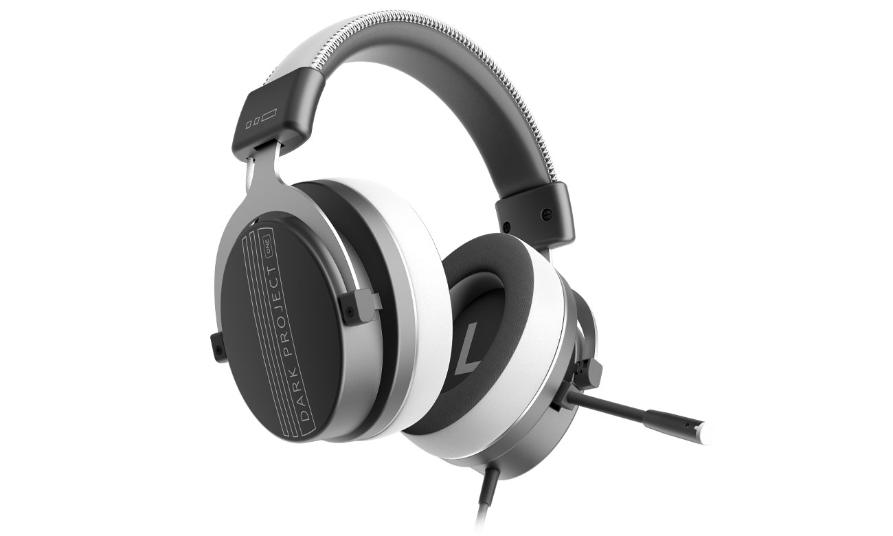 Kabelgebundene Dark Project VEXO Wired Grey Kopfhörer - Frontansicht im Winkel