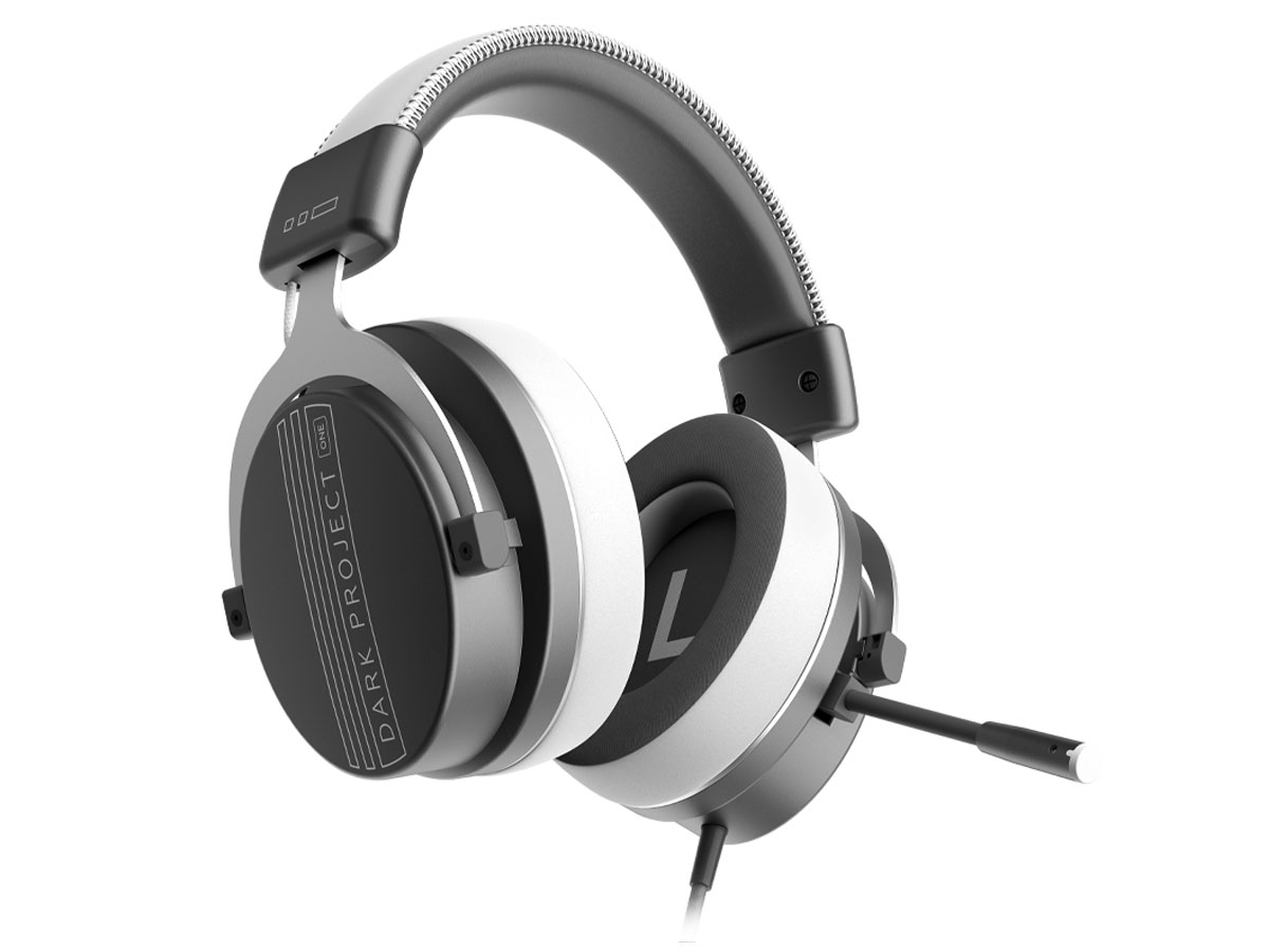 Kabelgebundene Dark Project VEXO Wired Grey Kopfhörer - Frontansicht im Winkel