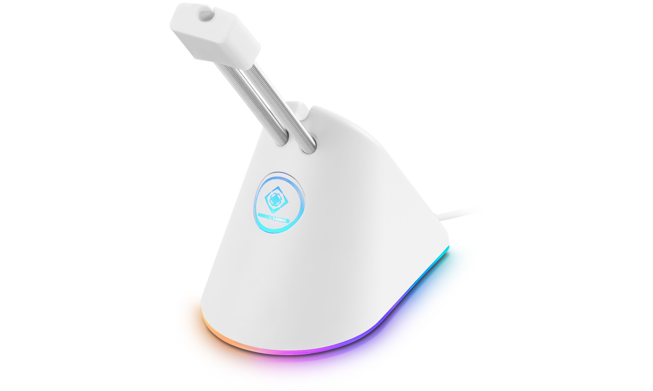 Ausziehbarer Arm zur Kabelregulierung der Maus Deltaco Mouse Bungee Weiß - Vorderansicht im Winkel