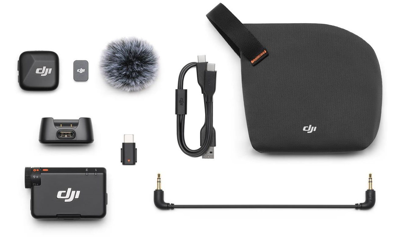 Inhalt des DJI Mic Mini Sets (1 TX + 1 RX)