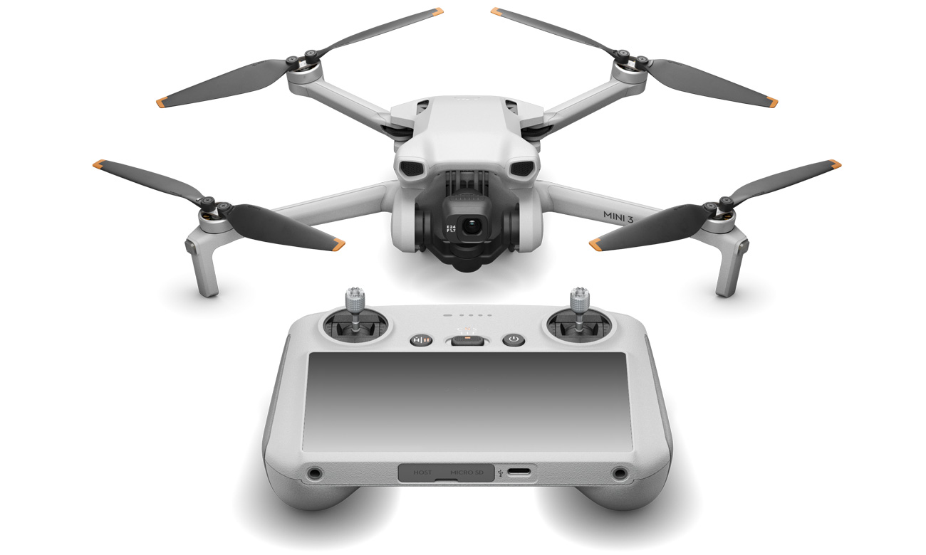 Dron DJI Mini 3 z aparaturą RC-N1 - Widok od przodu