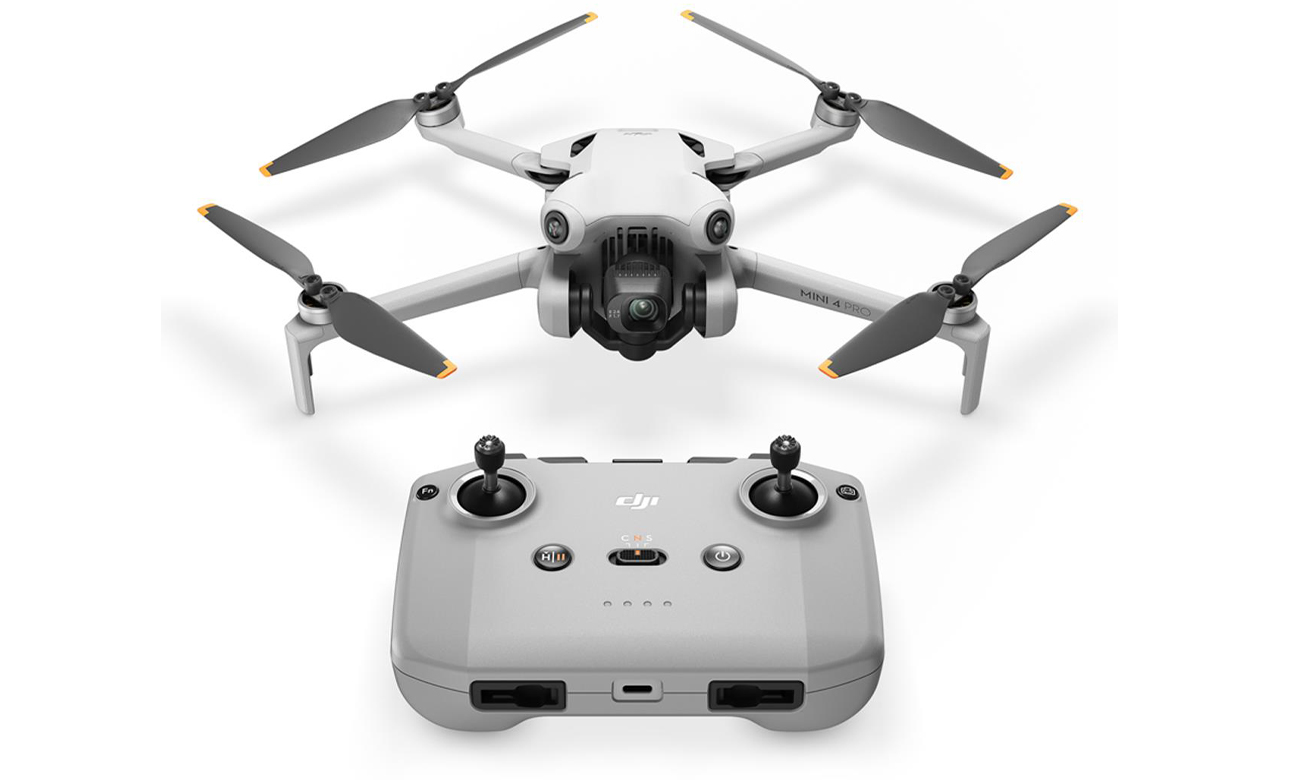 Dron DJI Mini 4 Pro - Widok od przodu wraz z kontrolerem RC-N2