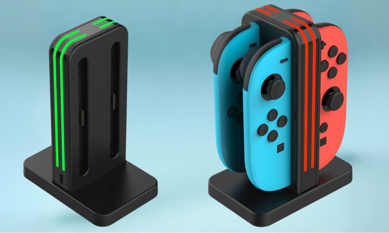 Stationsladegerät DOBE TNS-3171 für Nintendo Switch Joy-Con 2 - Gesamtansicht, Grafik mit Hintergrund
