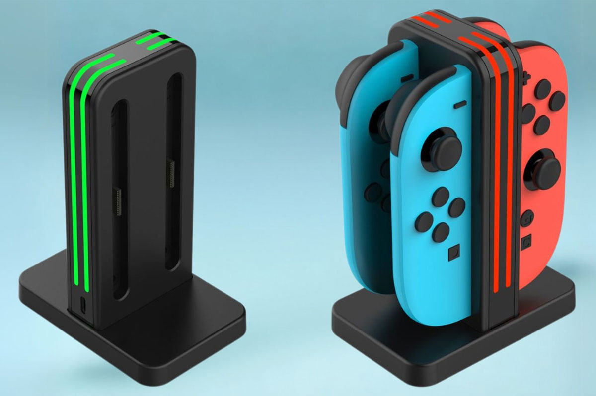 Stationsladegerät DOBE TNS-3171 für Nintendo Switch Joy-Con 2 - Gesamtansicht, Grafik mit Hintergrund