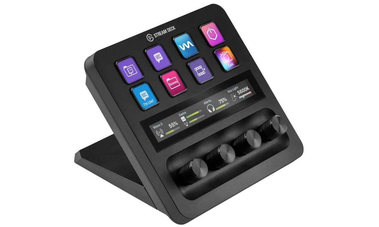 Elgato Stream Deck + Ansicht von der Seite im Winkel